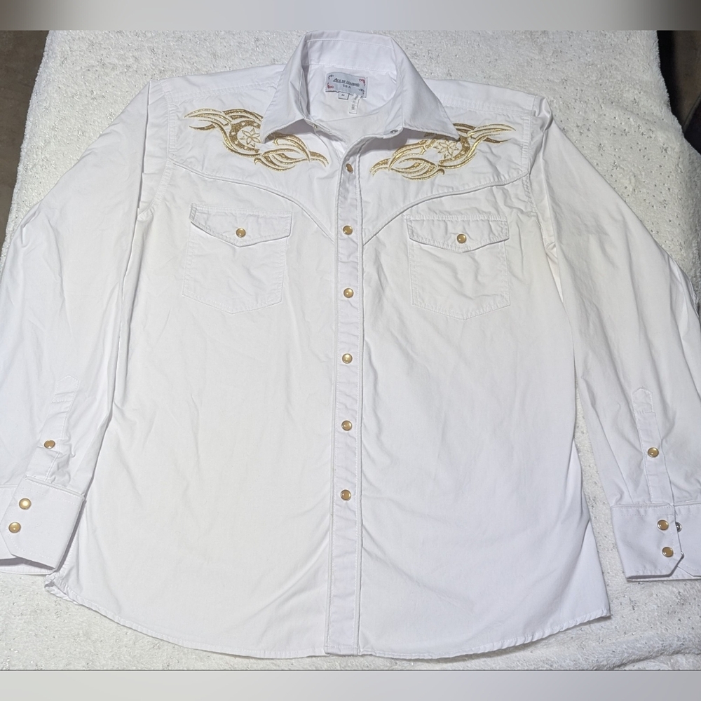 White Western Shirt with Gold Embroidery